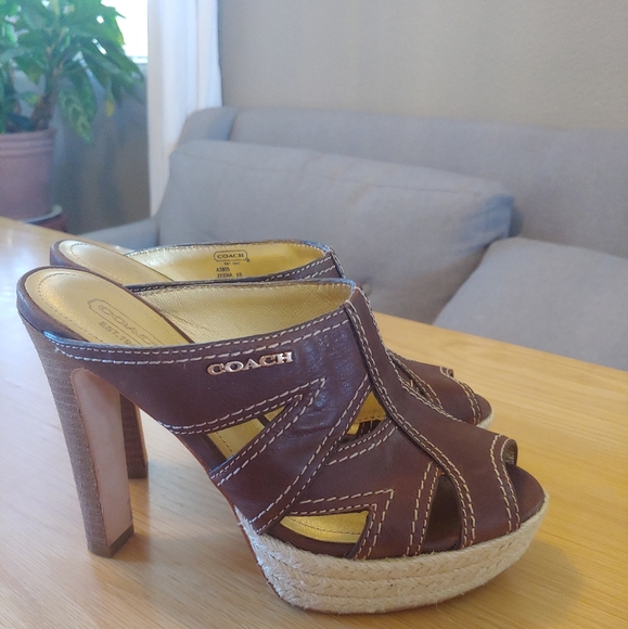 Coach Zeena Leather Espadrilles Platform Mule Heel Size 6 - Picture 5 of 5